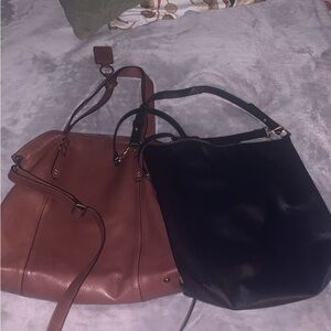Chic Leather Tote Bags - Brown and Black